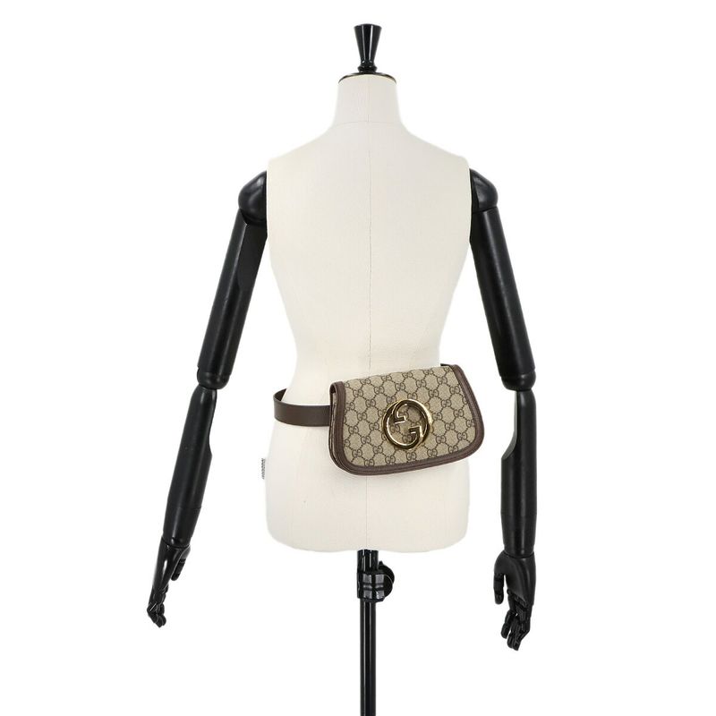 Exhibit Gucci Blondi GG Supreme Belt Bag Waist Pouch Leather Beige Brown 703807