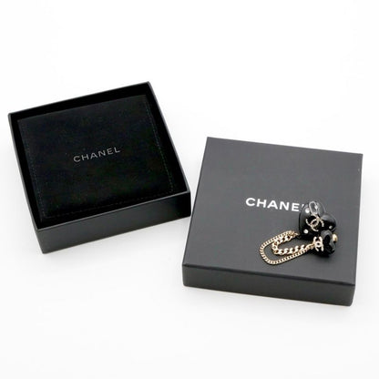 Chanel Brooch Corsage Black Gold Coco Mark Rhinestone Chain Heart