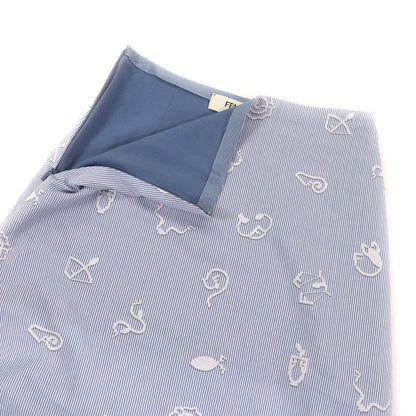 Fendi 2023 Fq7486 100% Cotton Logo Ribbon Side Slit Striped Long Skirt White