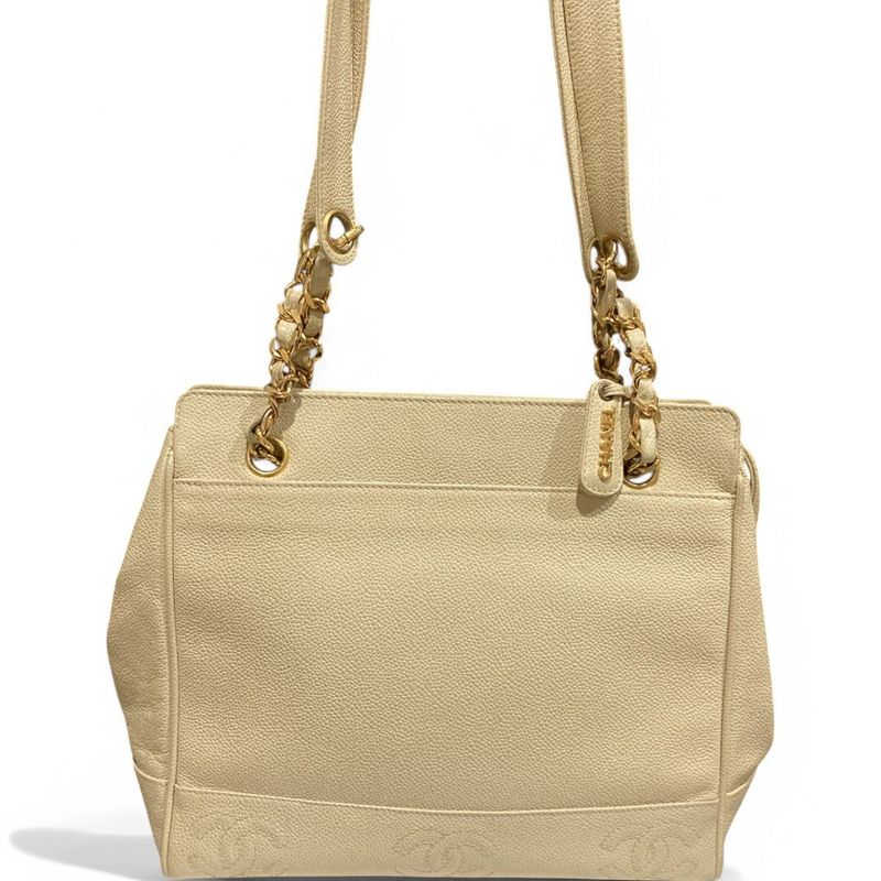 Chanel ⑤ 4061674 1996's Caviar Skin Triple Coco Mark Tote Bag Ladies Ivory -