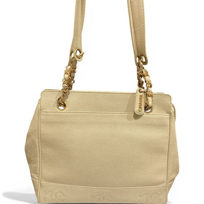 Chanel ⑤ 4061674 1996's Caviar Skin Triple Coco Mark Tote Bag Ladies Ivory -