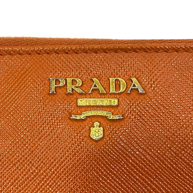 Prada Round Zipper Long Wallet Orange 1ml506 Wallet Saffiano
