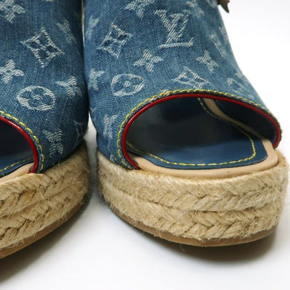 Louis Vuitton Monogram Denim Wedge Sole Sandals 36 Espadrilles Louis Vuitton