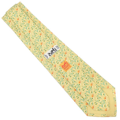 Hermes Tie Botanical Pattern 9cm (3.54in) Silk Yellow and Gmulticolor Yellow
