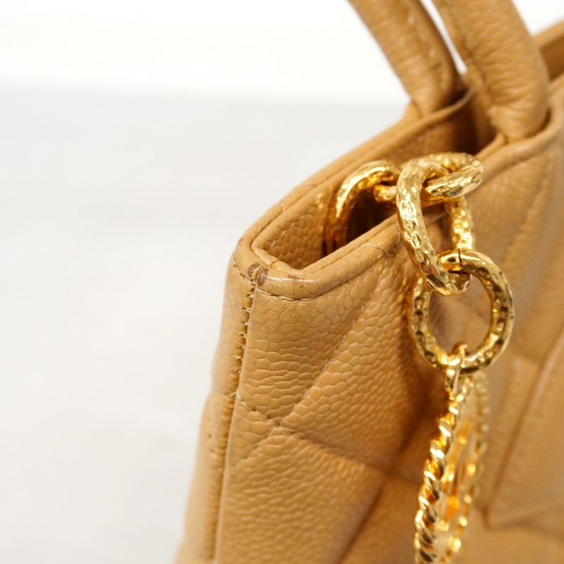 Chanel Tote Bag Revival Tote Caviar Skin Beige Gold Hardware Women's