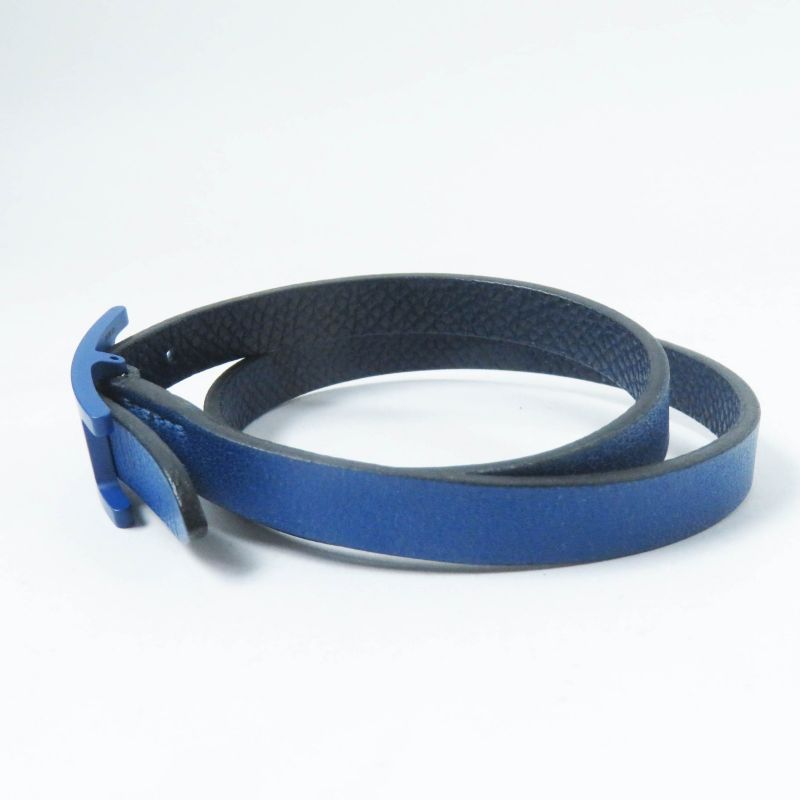 Hermes Be Api Dubretour Blue Hardware Bracelet Leather Navy T4 With Box And