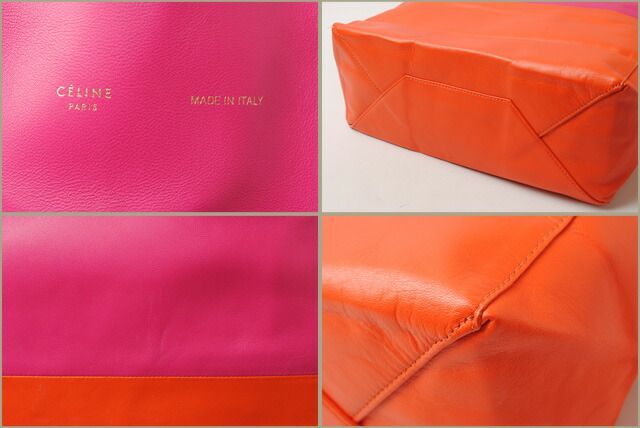 Celine Tote Cabas Su Celine Bi-cabas Calf Bicolor Hibiscus Orange 165553