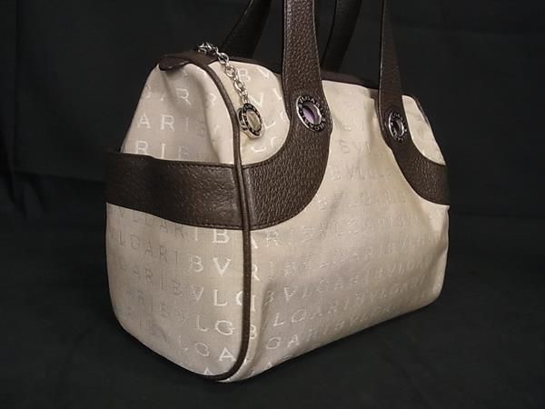 Bvlgari Canvas And Leather Handbag Mini Boston Women Beige And Brown Av7598