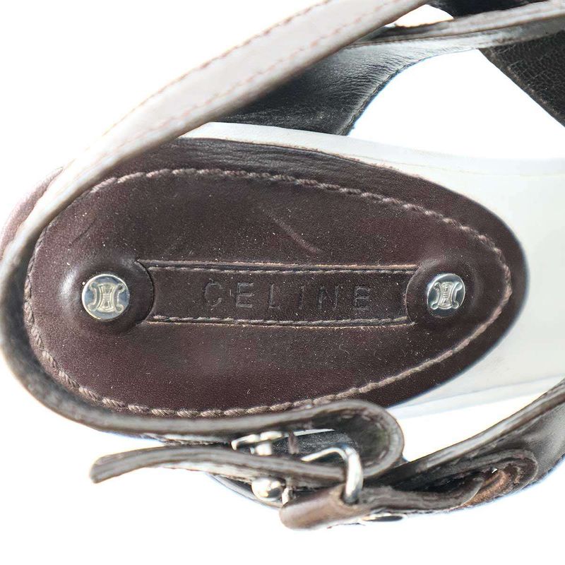 Celine Wedge Sole Strap Sandal White and Brown 36