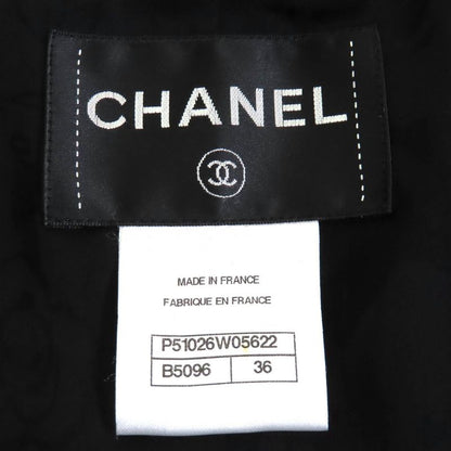 CHANEL P51026/p51112 Coco Button Lace Cotton Tweed Collarless Jacket Skirt