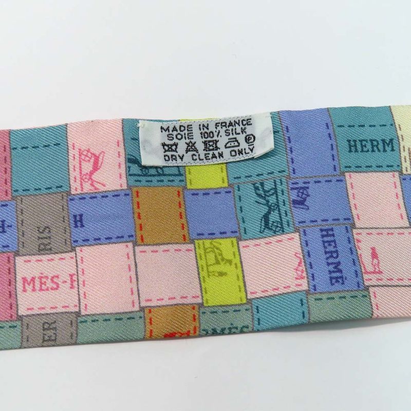 Hermes Twilly - Bolduc Check Scarf Gray - Multicolor - 100% Silk