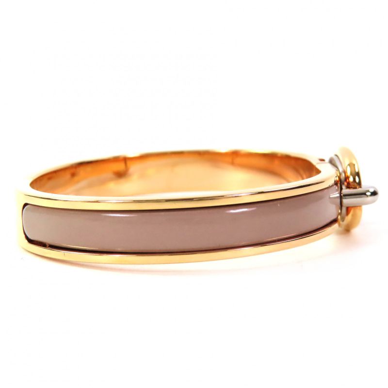 Hermes Mini Click Chaine D'ancre Enamel Rose Gold/marron Glasse Bangle Bracelet