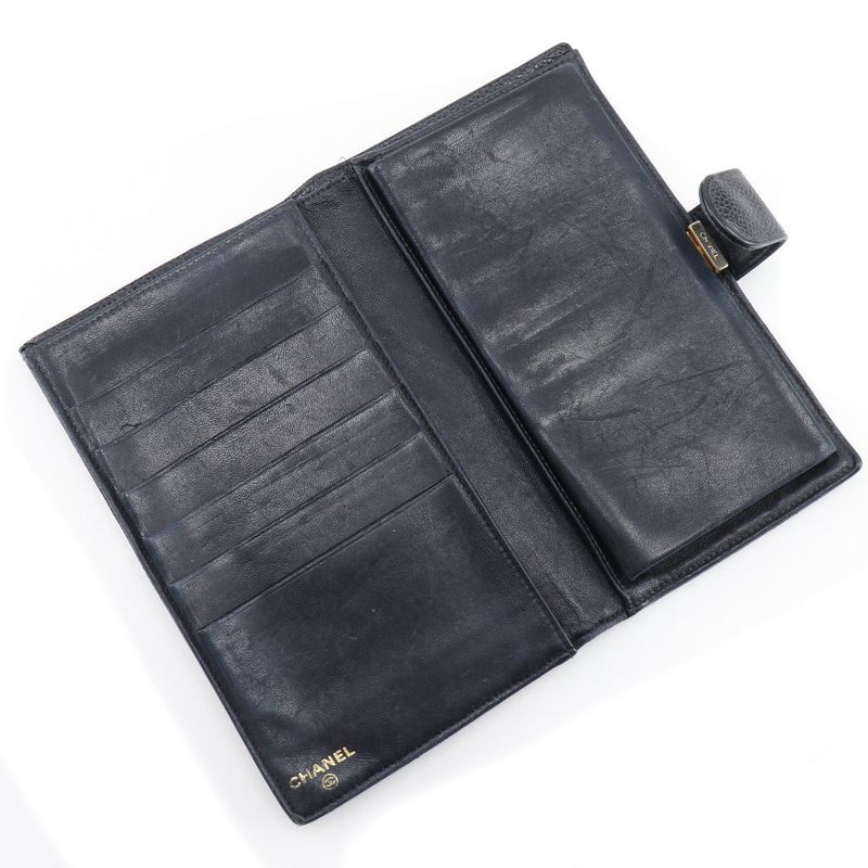 Chanel Caviar Skin Black Women's Long Wallet