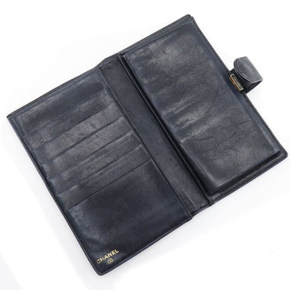 Chanel Caviar Skin Black Women's Long Wallet