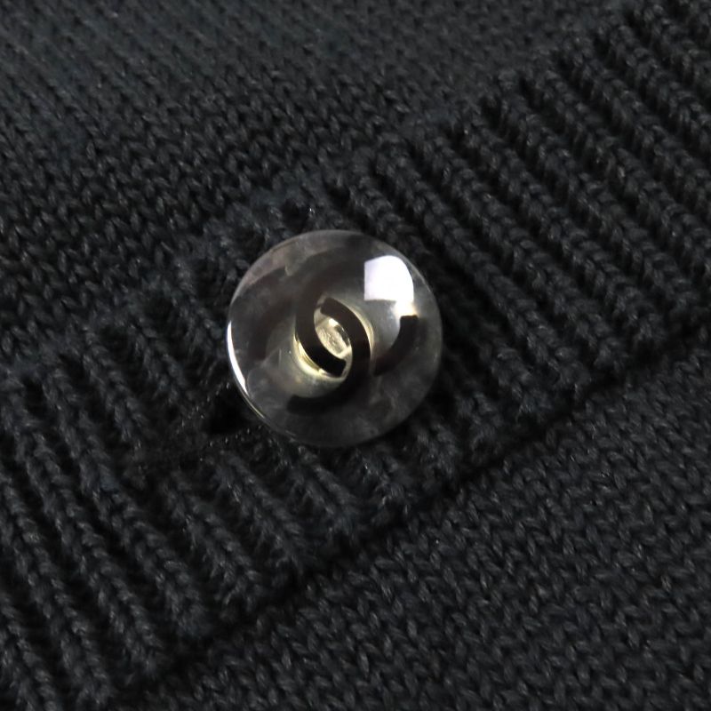 CHANEL P58547 100% Cotton Clear Coco Mark Button Openwork V-neck Knit Dress