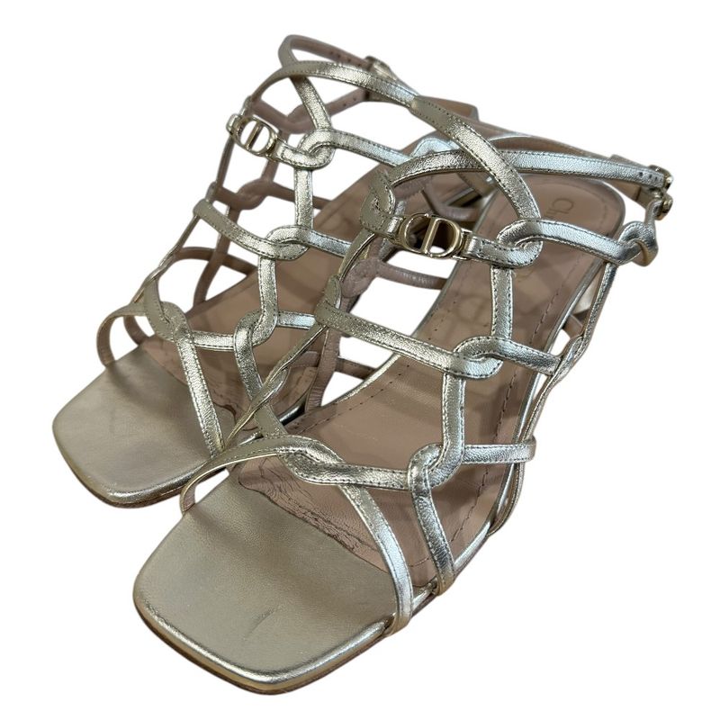 Good Christian DIOR CD Logo Leather Ankle Strap Low Heel Sandals 37 Equivalent