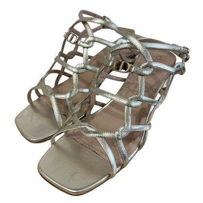 Good Christian DIOR CD Logo Leather Ankle Strap Low Heel Sandals 37 Equivalent