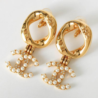 Chanel Earrings Faux Pearl Earrings Gold