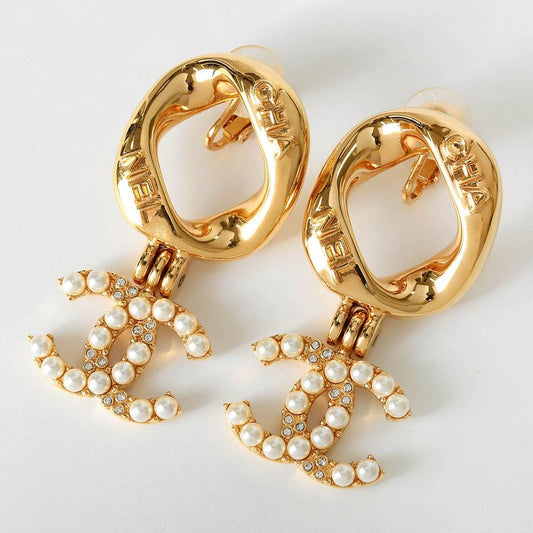 Chanel Earrings Faux Pearl Earrings Gold
