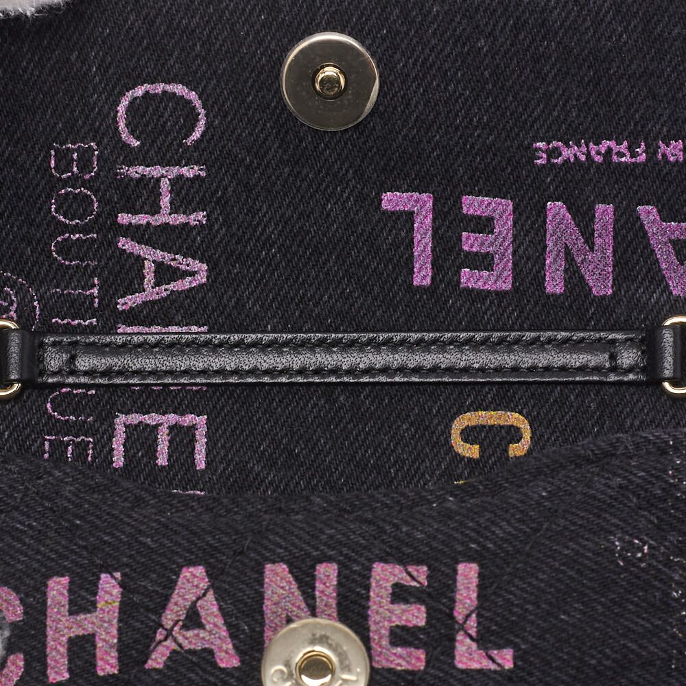 Chanel Shoulder Bag Mini Matelasse Denim Black Single Flap (gold Hardware)