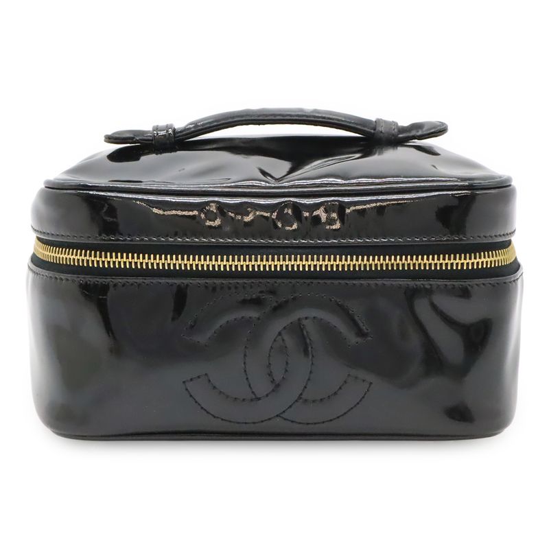 Chanel Coco Mark Enamel Vanity Bag Handbag Cosmetic Pouch Makeup Pouch Patent