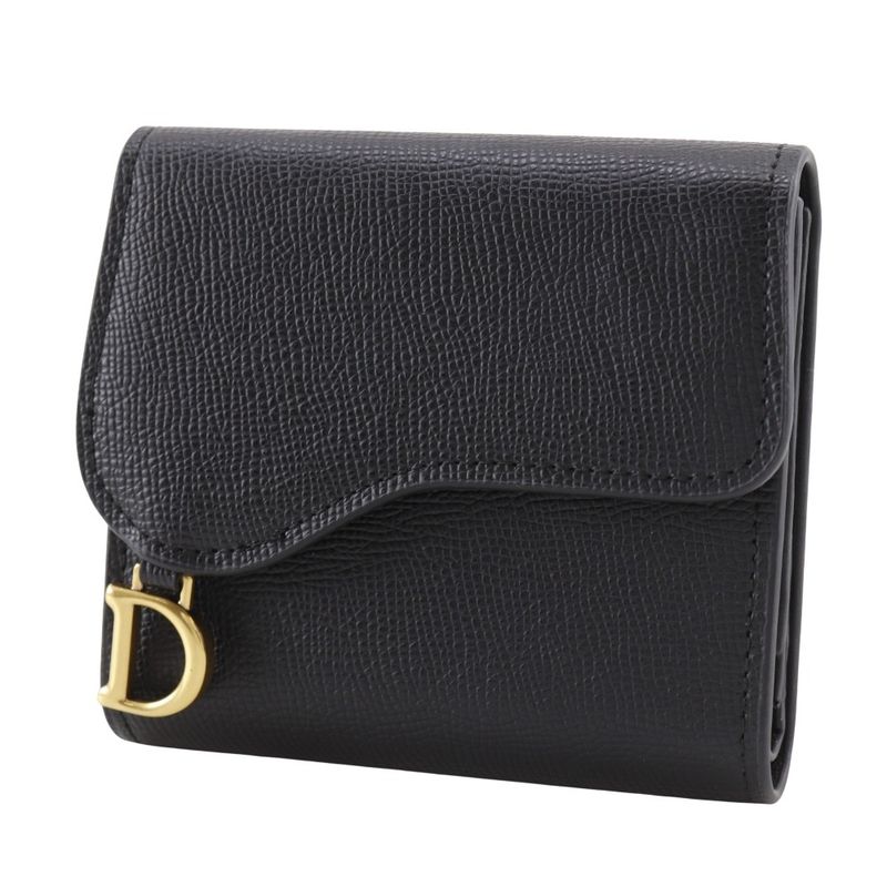 Dior Compact Wallet Calf Black Women's Trifold Wallet
