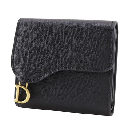 Dior Compact Wallet Calf Black Women's Trifold Wallet