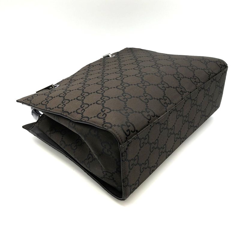 Gucci 002-1065 Handbag Brown GG Bamboo Women Men Fashion Gift Vintage