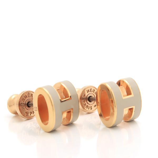 Hermes Pop Ash Mini Earrings PG Pink Gold X Marron Glace With Box Rose Gold Pop