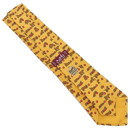 Hermes Necktie 9cm (3.54in) Silk Yellow Dog Ball All Over Animal Pattern [box