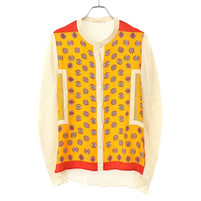 Celine Phoebe Period Silk Scarf Knit Cardigan 25p903409 Orange and Ivory XS