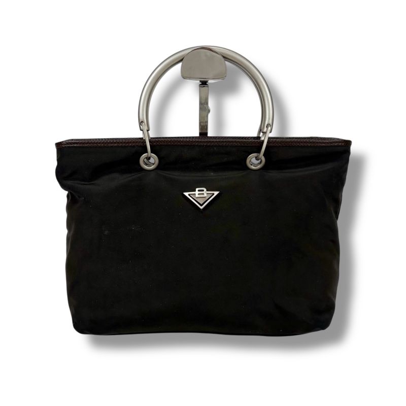 Bottega Veneta 2WAY Mini Tote Shoulder Bag Brown Nylon Canvas Silver Hardware