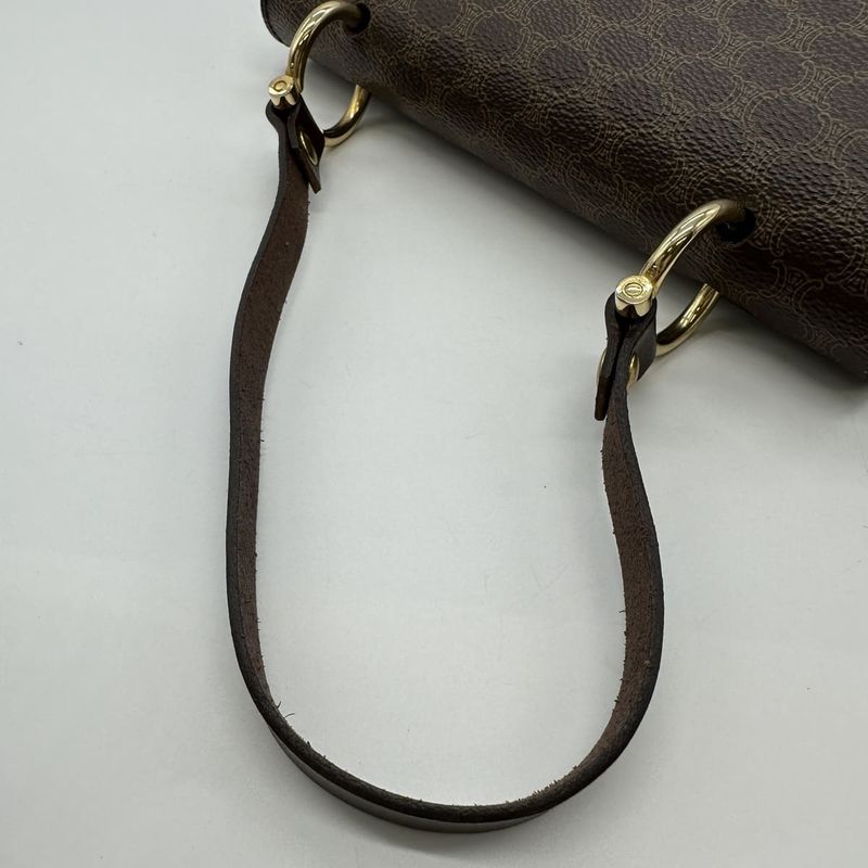 Celine F09 Double Flap Top Handle Handbag Macadam PVC Brown Women's Gift