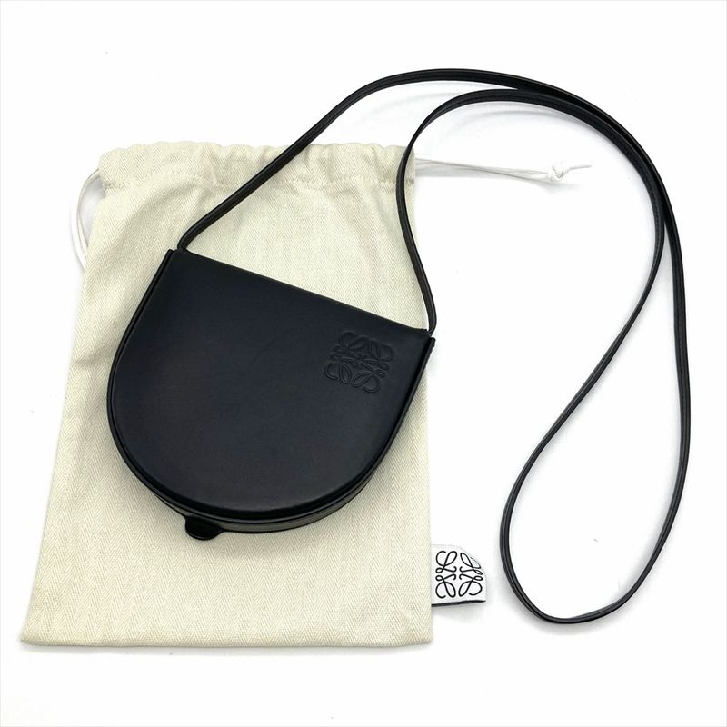 Loewe Heel Pouch Mini Shoulder Bag Leather 102208 Engraved Black Wallet Women