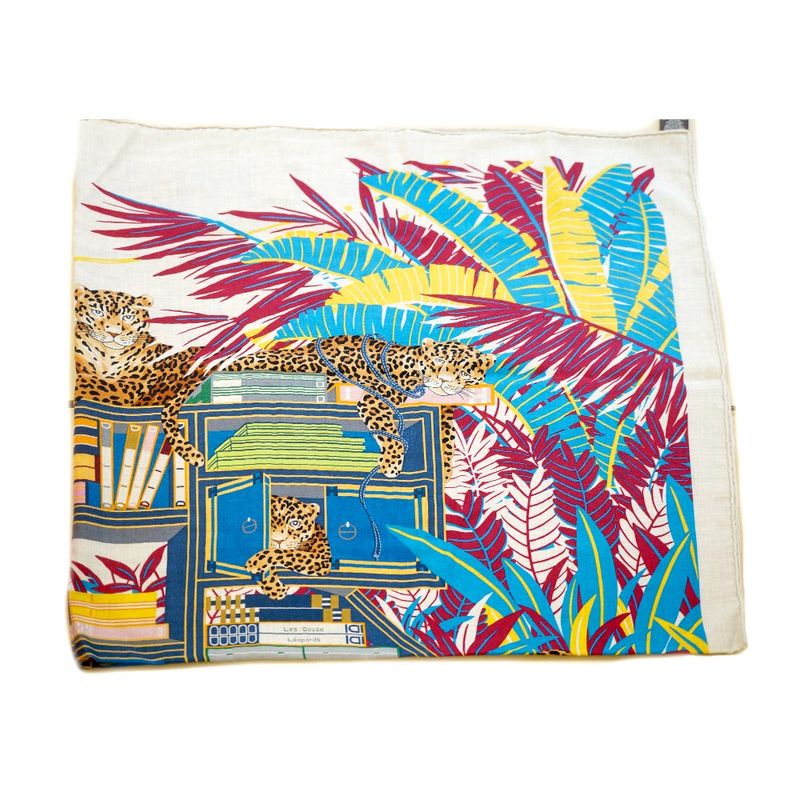 Hermes H243762s Carre 140 12 Leopards Beige Blue - Large Size Silk 30%