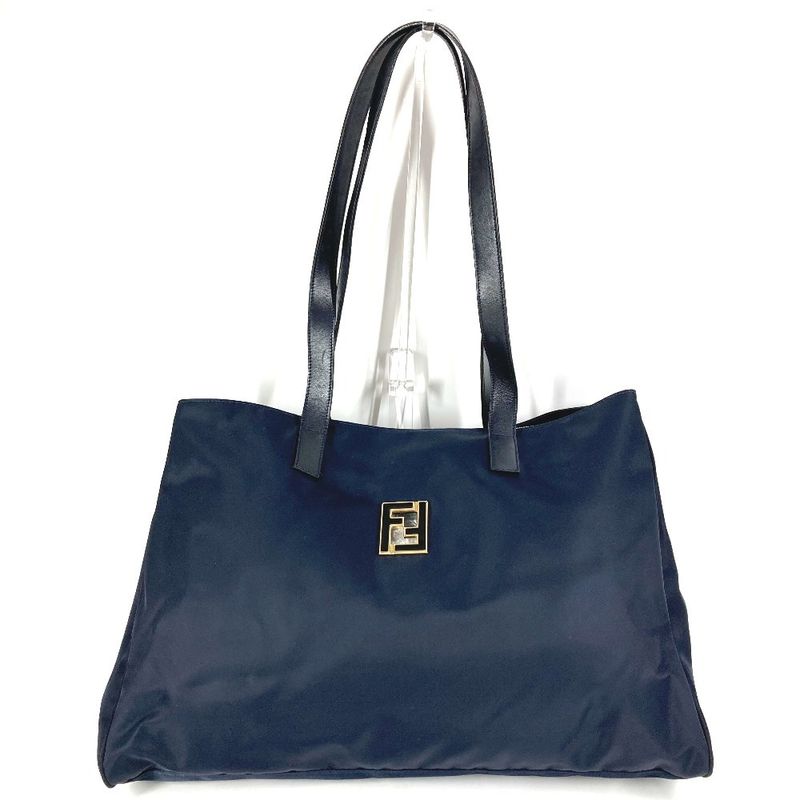 Fendi Shoulder Bag FF Logo Extra Large Nylon Navy