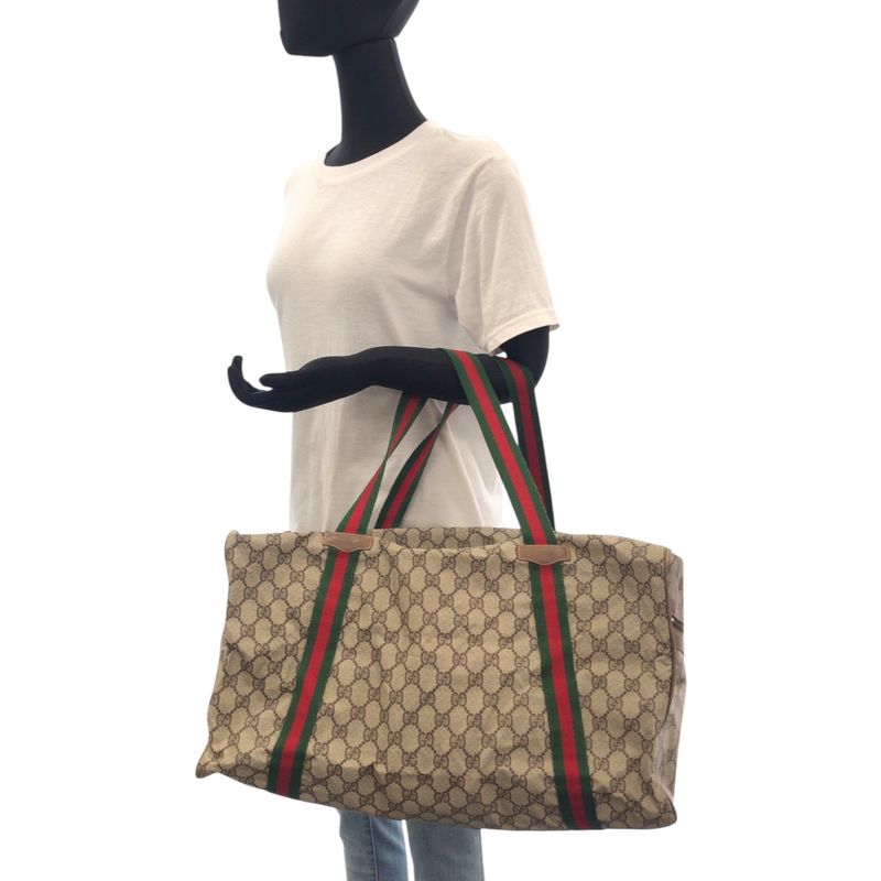 Gucci Vintage Old Gucci Sherry Line Beige GG Supreme Canvas Boston Bag Handbag