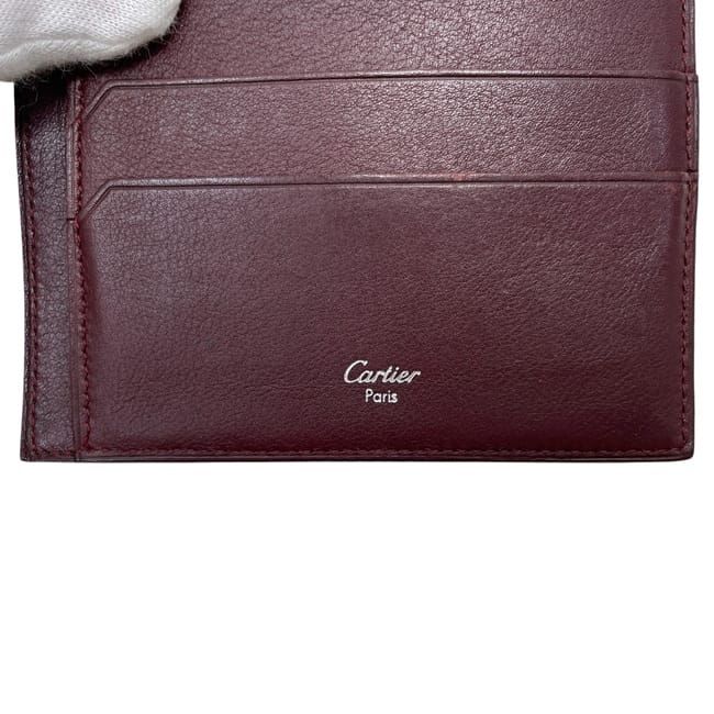 Cartier Trifold Wallet Black Cabochon Double Hook Leather Preowned