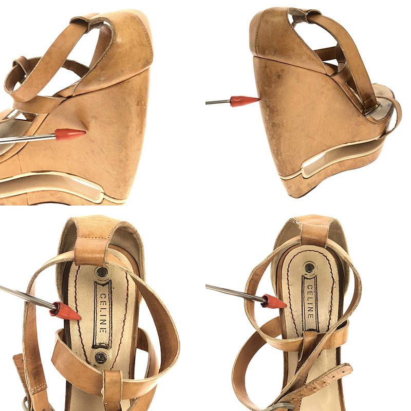 Celine - Wedge Sole Ankle Strap Sandals - Beige - Women's