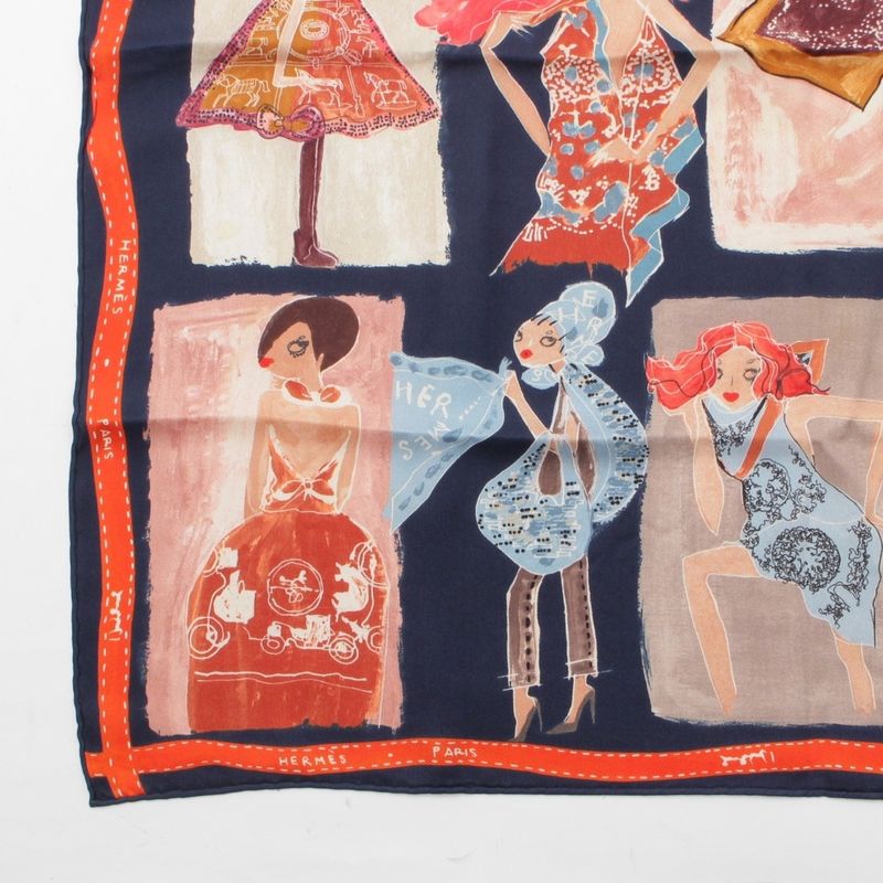 Hermes Carre 70 Paris Monami Fashion Show Silk Scarf Multicolor