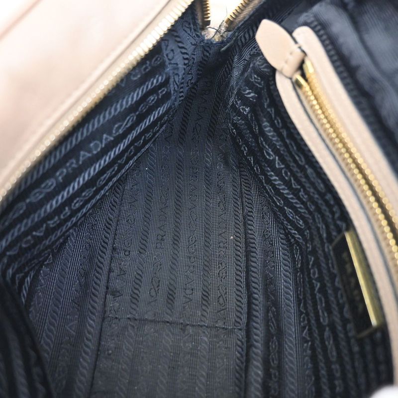 Prada Shoulder Bag Logo Shape Stamped Beige Leather 25ka868