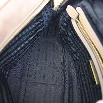 Prada Shoulder Bag Logo Shape Stamped Beige Leather 25ka868