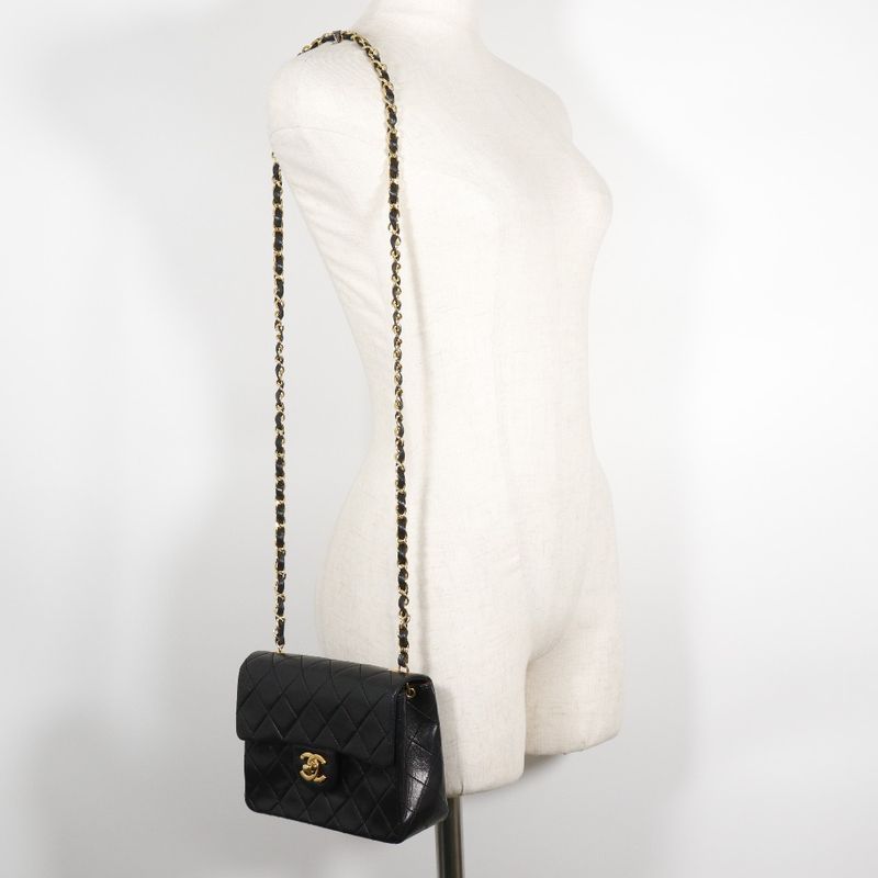 Chanel Mini Chain Shoulder Matelasse Lambskin Black Ladies Shoulder Bag