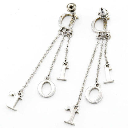 Christian DIOR Earrings Logo Rhinestone Approx 4.8g Silver Color Ladies