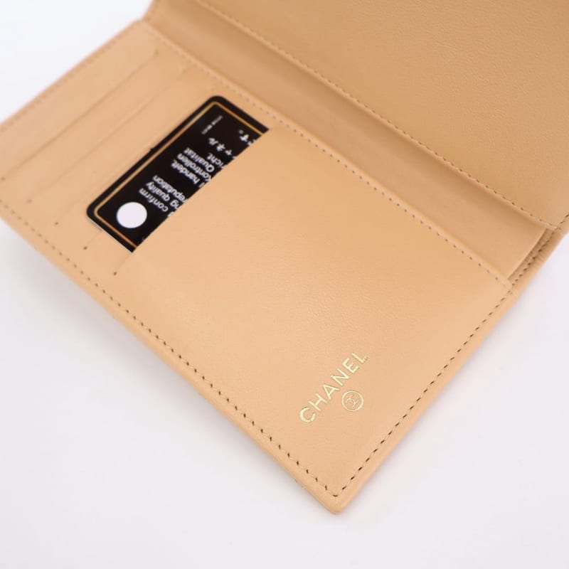 Chanel Matelasse Three-fold Long Wallet Coco Mark Lambskin Beige Silver Hardware