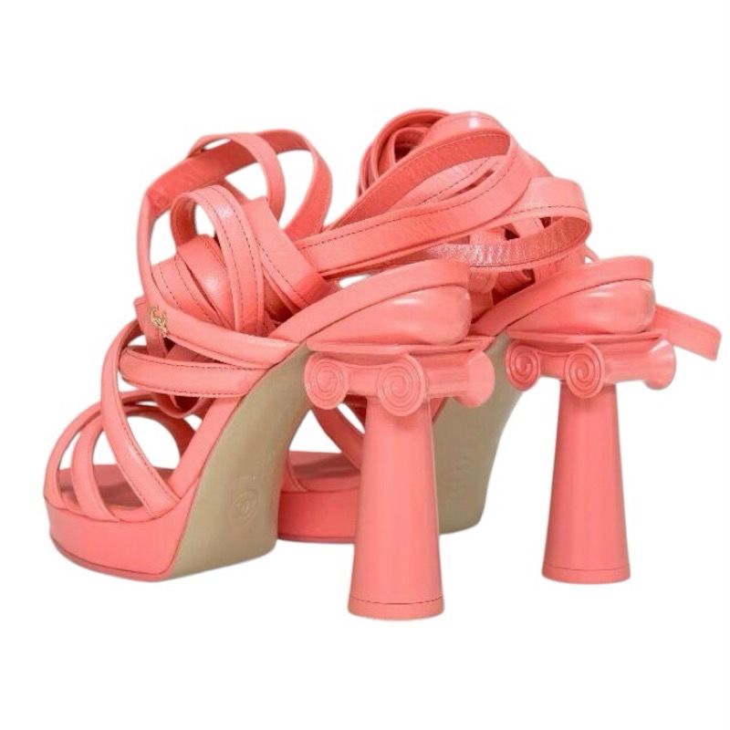 Chanel Sandals Shoes Leather Pink Gold Strap