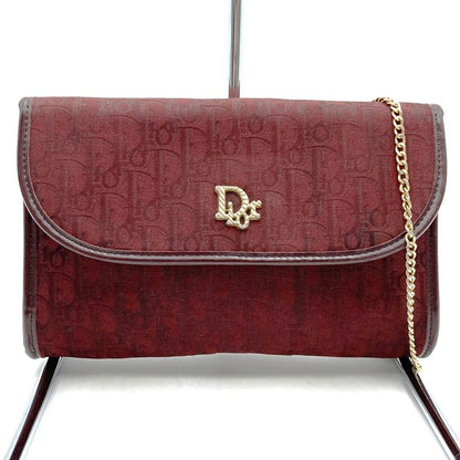 DIOR Trotter Canvas Chain Shoulder Bag Pouch Red Vintage Women's