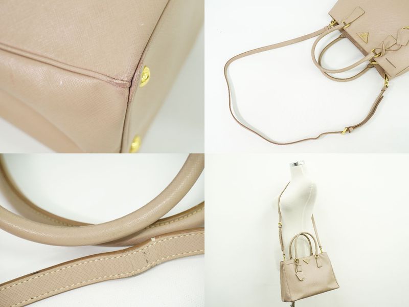 Authentic Prada Leather 2WAY Shoulder Bag Handbag Pochette Pink Beige Bag