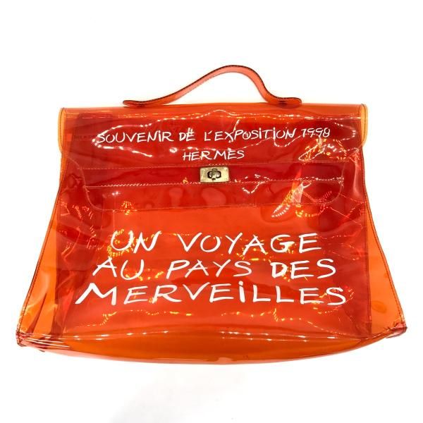 Hermes Vinyl Kelly Clear Hand Bag Orange