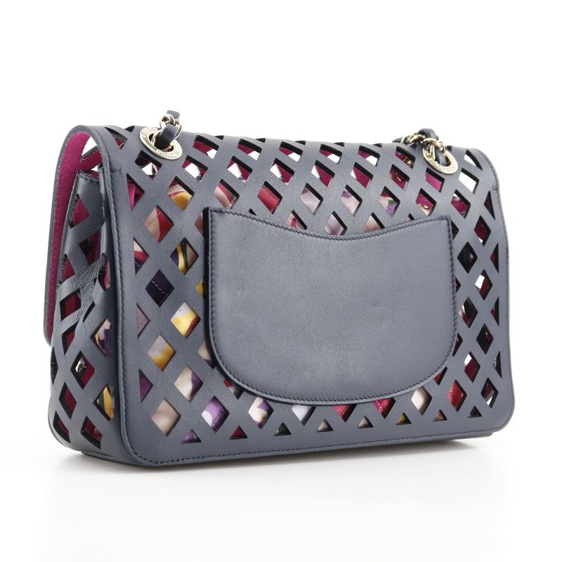 Chanel Chain Shoulder Perforated As2376 Calf Navy Blue Ladies Shoulder Bag